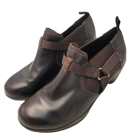 Merrell Ankle Bootie Womens Size 7 Brown Leather Heel Boots Clog Hiking Work - Picture 3 of 6